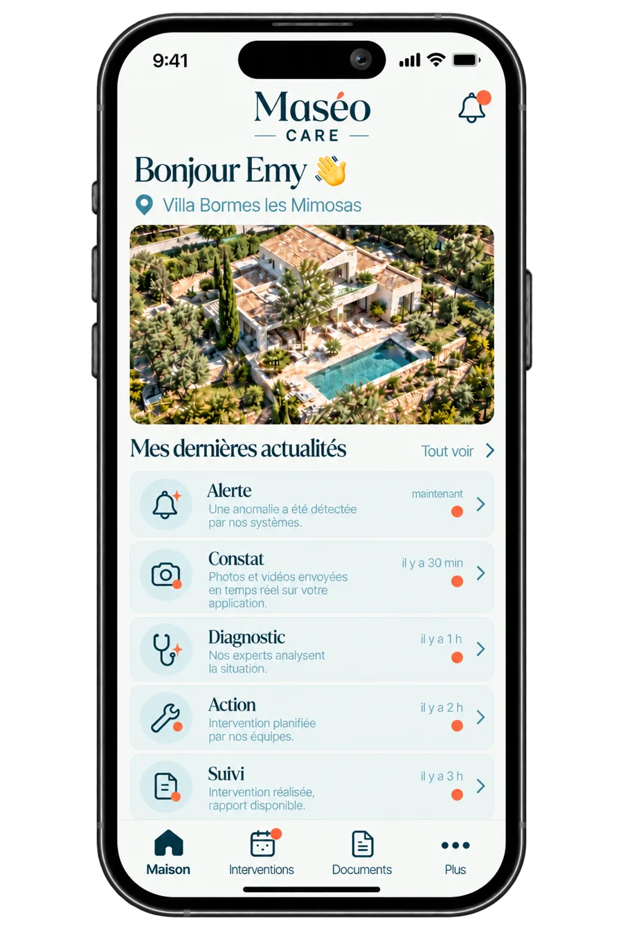 Application Maséo Care : alerte, constat, diagnostic, action et suivi pour la Villa Bormes-les-Mimosas