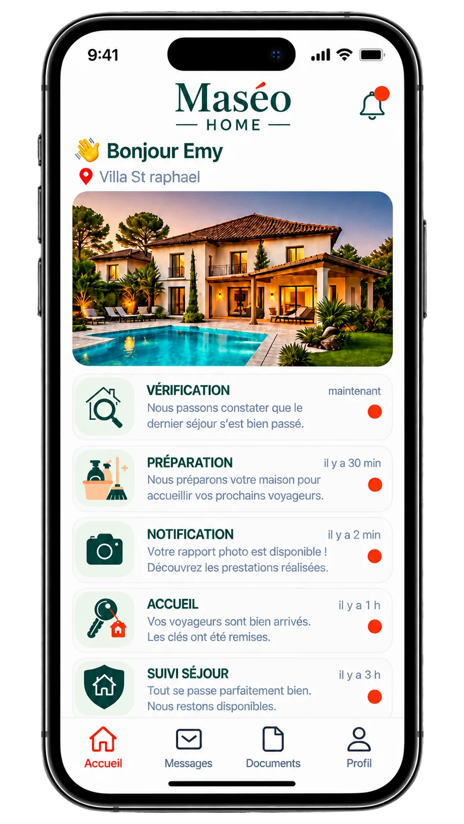 Écran de l'application Maséo Home